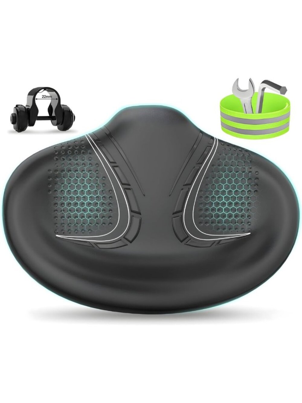 Oversized Noseless Bike Seat with Backrest - Comfortable Wide Saddle for